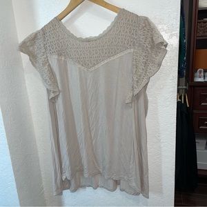Torrid Super Soft Knit Beige Top Crocheted Lace Short Sleeves Size 3